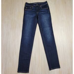 American Eagle Super Skinny Dark Wash Mid Rise Skinny Casual Denim Jeans 00